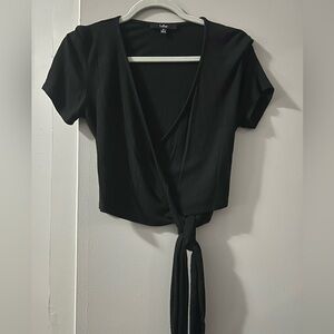 Lulu's Black Tie Front Crop Top